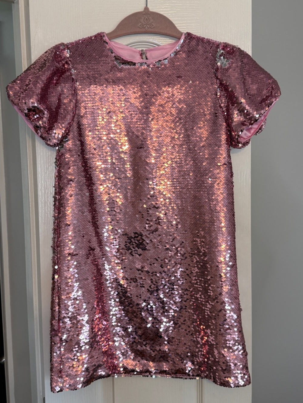 NWOT Bardot Junior Girls Harriet Pink Rose Silver Sequin Shift Party Dress 8-10